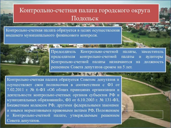 Контрольно-счетная палата городского округа Подольск Контрольно-счетная палата образуется в целях осуществления