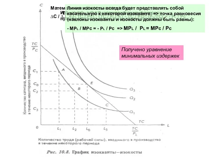 Изокоста – показывает сочетания факторов, приобретаемых в пределах заданной суммы TC