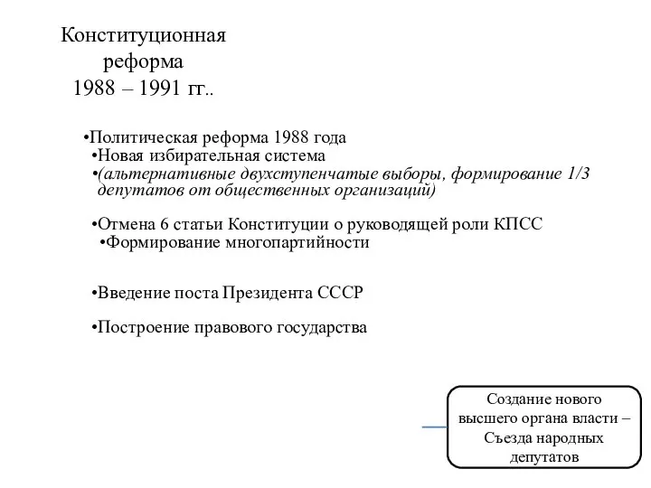 Конституционная реформа 1988 – 1991 гг.. Политическая реформа 1988 года Новая