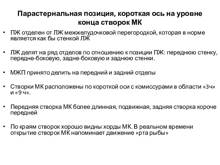 Парастернальная позиция, короткая ось на уровне конца створок МК ПЖ отделен