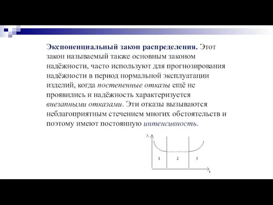 Экспоненциальный закон распределения. Этот закон называемый также основным законом надёжности, часто