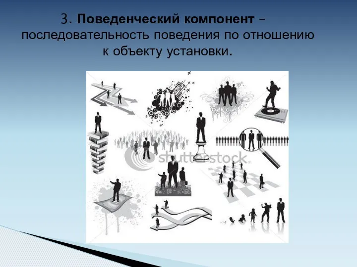 3. Поведенческий компонент – последовательность поведения по отношению к объекту установки.