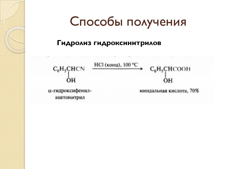 Способы получения Гидролиз гидроксинитрилов