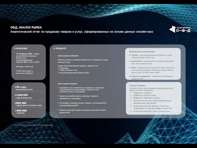 ОФД. АНАЛИЗ РЫНКА Аналитический отчет по продажам товаров и услуг, сформированных