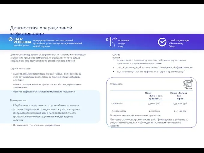 Диагностика операционной эффективности лидирующий высокотехнологичный провайдер услуг аутсорсинга для компаний любой