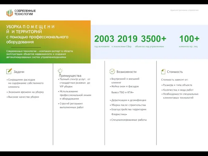 Административное управление 2003 2019 3500+ год основания в экосистеме Сбер объектов