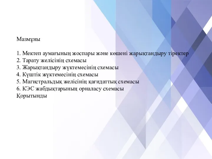 Мазмұны 1. Мектеп аумағының жоспары және көшені жарықтандыру тіректер 2. Тарату