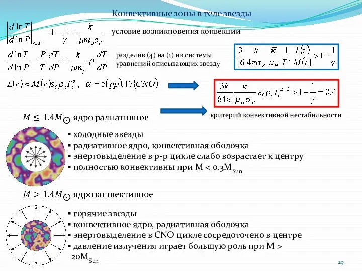 Конвективные зоны в теле звезды разделив (4) на (1) из системы