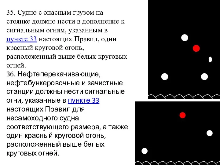 35. Судно с опасным грузом на стоянке должно нести в дополнение