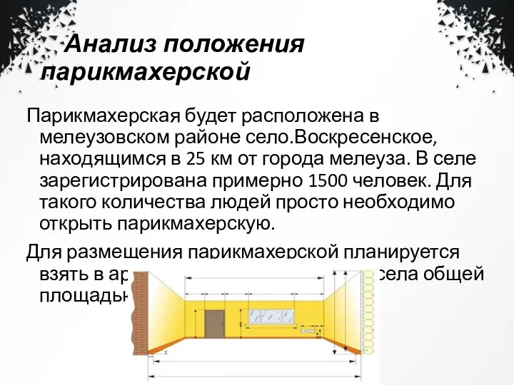 Анализ положения парикмахерской Парикмахерская будет расположена в мелеузовском районе село.Воскресенское, находящимся