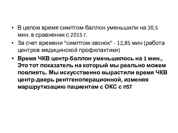 В целом время симптом-баллон уменьшили на 20,5 мин. в сравнении с