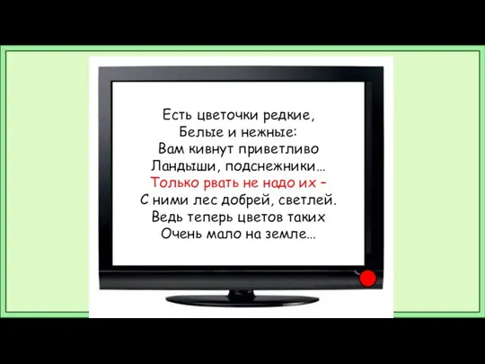 Есть цветочки редкие, Белые и нежные: Вам кивнут приветливо Ландыши, подснежники…