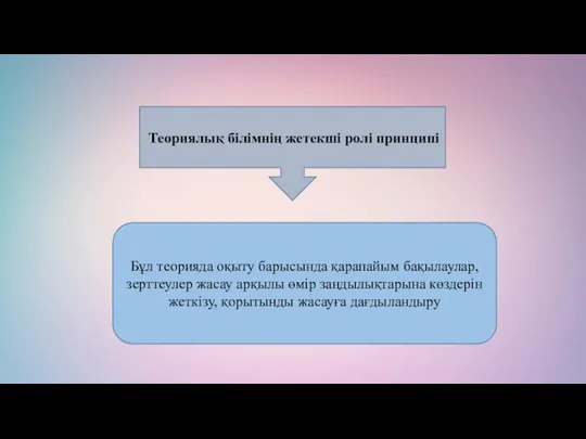 Теориялық білімнің жетекші ролі принципі Бұл теорияда оқыту барысында қарапайым бақылаулар,