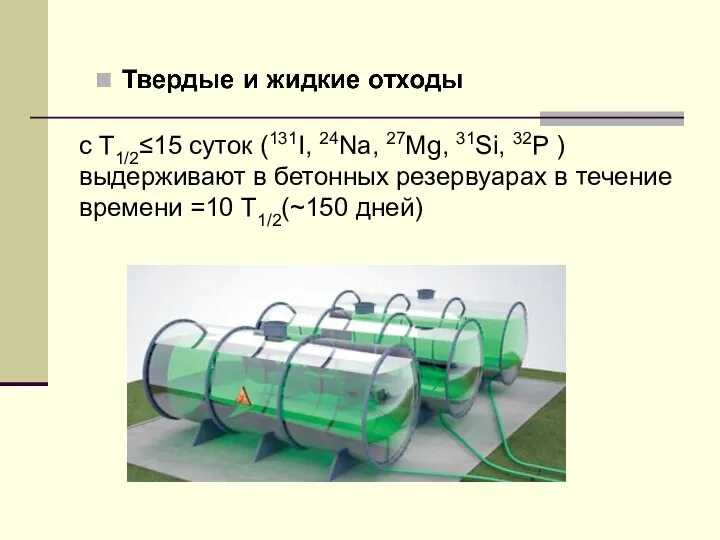 с Т1/2≤15 суток (131I, 24Na, 27Mg, 31Si, 32P ) выдерживают в