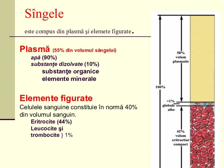 Sîngele este compus din plasmă şi elemete figurate. Plasmă (55% din