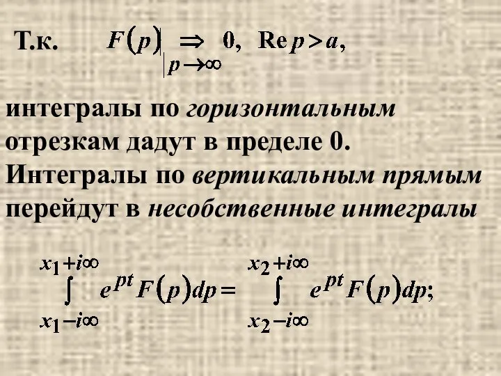 интегралы по горизонтальным отрезкам дадут в пределе 0. Интегралы по вертикальным прямым перейдут в несобственные интегралы