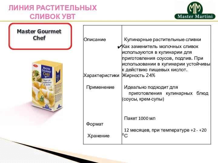 Master Gourmet Chef ЛИНИЯ РАСТИТЕЛЬНЫХ СЛИВОК УВТ