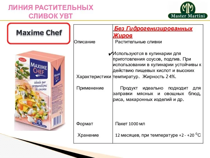 Maxime Chef ЛИНИЯ РАСТИТЕЛЬНЫХ СЛИВОК УВТ