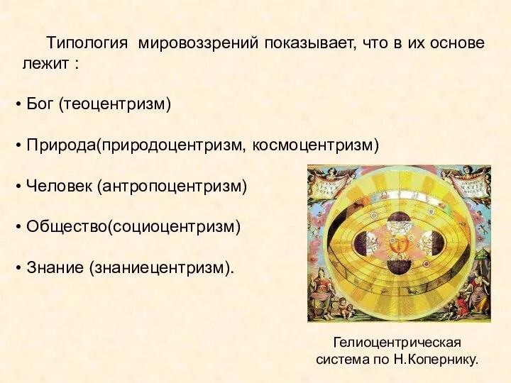 Типология мировоззрений показывает, что в их основе лежит : Бог (теоцентризм)