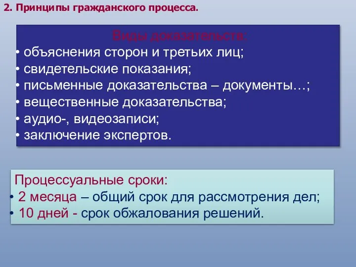 2. Принципы гражданского процесса. Виды доказательств: объяснения сторон и третьих лиц;