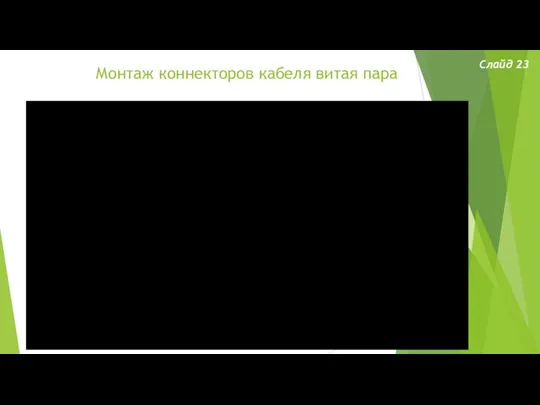 Слайд 23 Монтаж коннекторов кабеля витая пара