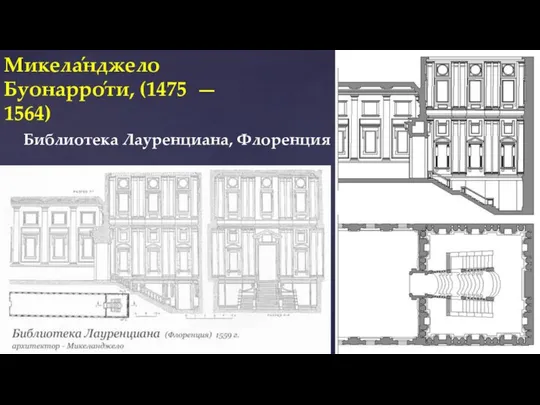 Микела́нджело Буонарро́ти, (1475 — 1564) Библиотека Лауренциана, Флоренция