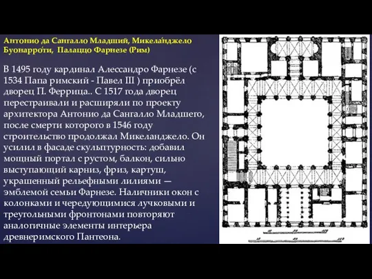 Антонио да Сангалло Младший, Микела́нджело Буонарро́ти, Палаццо Фарнезе (Рим) В 1495