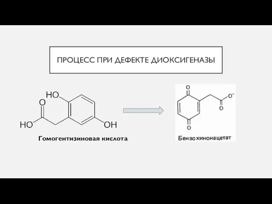 ПРОЦЕСС ПРИ ДЕФЕКТЕ ДИОКСИГЕНАЗЫ Гомогентизиновая кислота