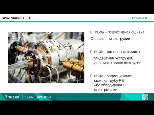 Типы сшивки PE-X PE-Xa – пероксидная сшивка Сшивка при экструзии PE-Xb