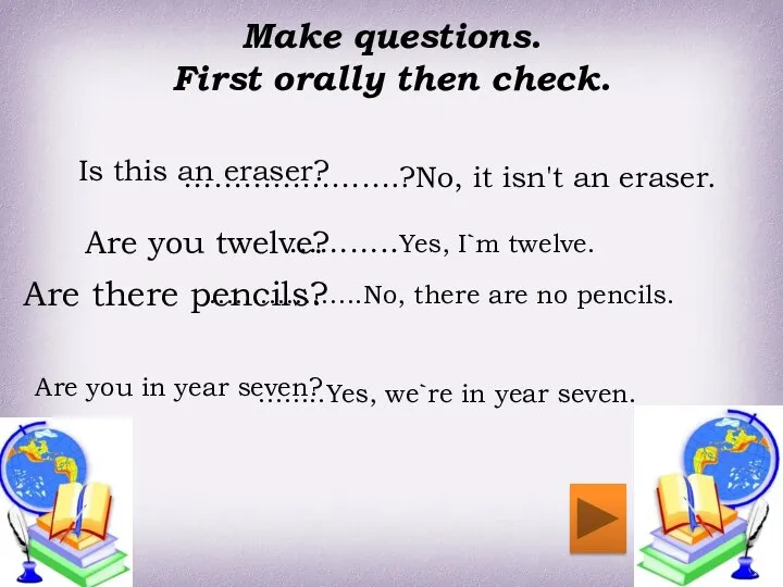 Make questions. First orally then check. ………………….?No, it isn't an eraser.