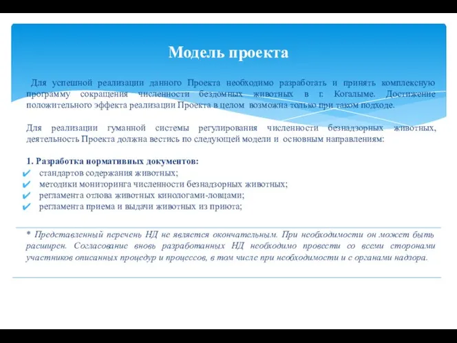 Для успешной реализации данного Проекта необходимо разработать и принять комплексную программу