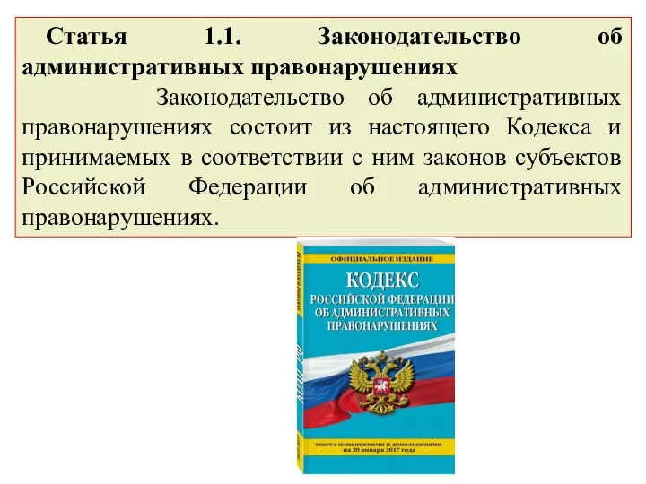 Статья 1.1. Законодательство об административных правонарушениях Законодательство об административных правонарушениях состоит