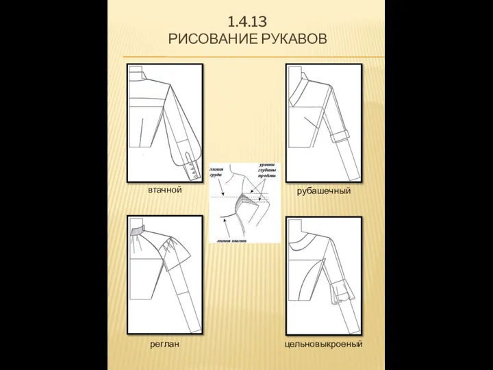 втачной рубашечный реглан цельновыкроеный 1.4.13 РИСОВАНИЕ РУКАВОВ