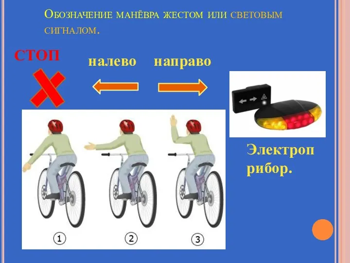 Обозначение манёвра жестом или световым сигналом. СТОП налево направо Электроприбор.