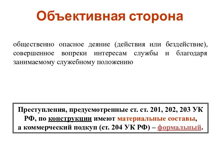 Объективная сторона общественно опасное деяние (действия или бездействие), совершенное вопреки интересам