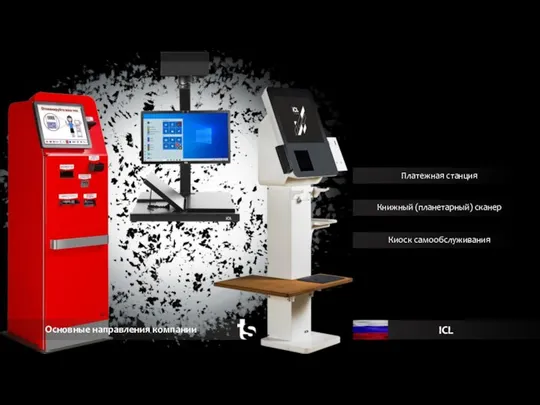 Основные направления компании ICL Платежная станция Книжный (планетарный) сканер Киоск самообслуживания