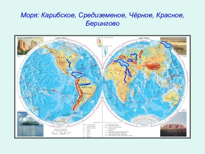 Моря: Карибское, Средиземеное, Чёрное, Красное, Берингово