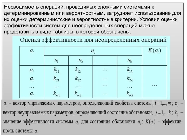 Несводимость операций, проводимых сложными системами к детерминированным или вероятностным, затрудняет использование