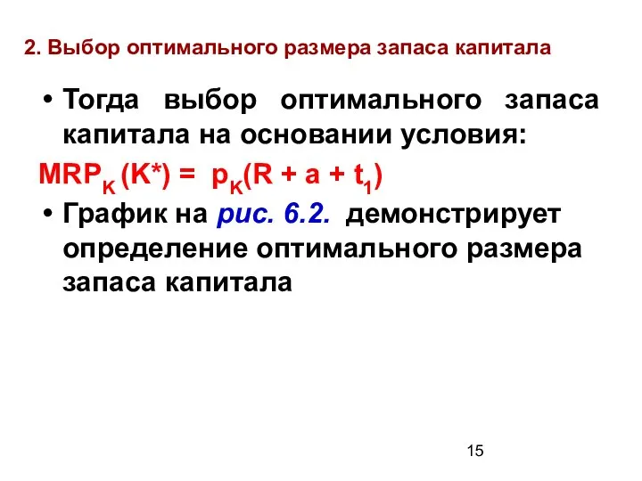 2. Выбор оптимального размера запаса капитала Тогда выбор оптимального запаса капитала