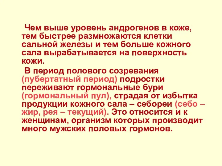 Чем выше уровень андрогенов в коже, тем быстрее размножаются клетки сальной