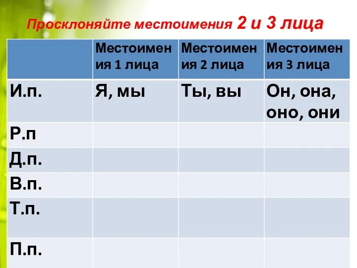 Просклоняйте местоимения 2 и 3 лица