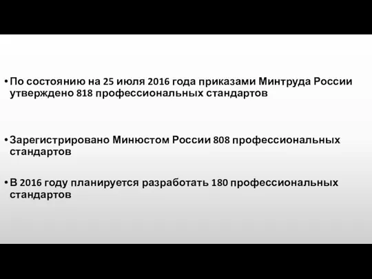 По состоянию на 25 июля 2016 года приказами Минтруда России утверждено