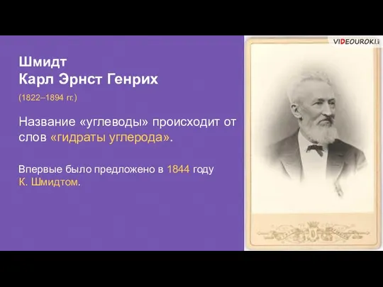 Шмидт Карл Эрнст Генрих (1822–1894 гг.) Название «углеводы» происходит от слов