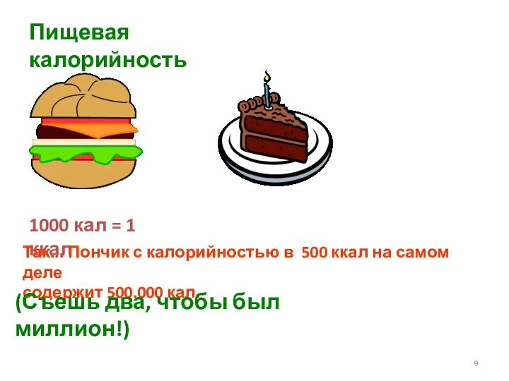 Пищевая калорийность 1000 кал = 1 ккал Так... Пончик с калорийностью