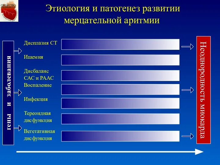 Этиология и патогенез развитии мерцательной аритмии Дисплазия СТ Ишемия Дисбаланс САС