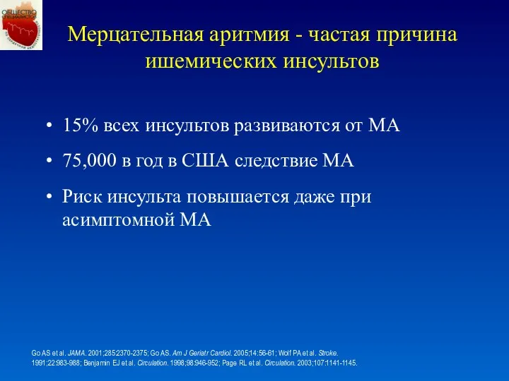 Мерцательная аритмия - частая причина ишемических инсультов 15% всех инсультов развиваются