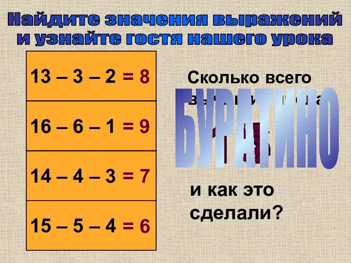 Найдите значения выражений и узнайте гостя нашего урока 13 – 3