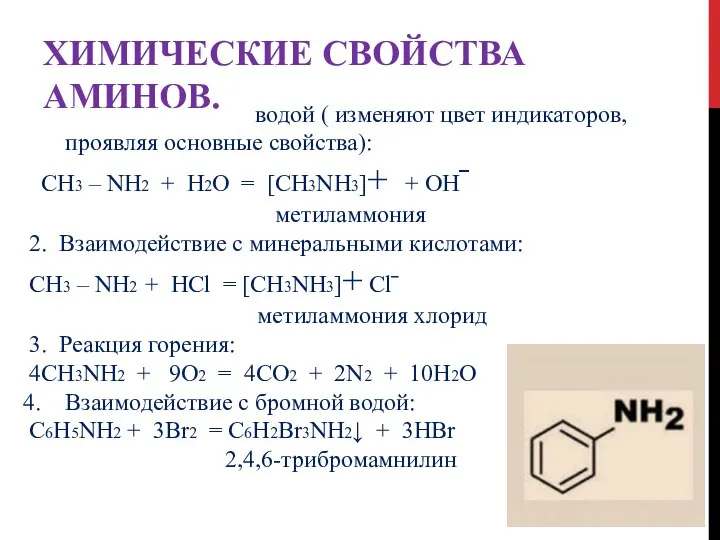 ХИМИЧЕСКИЕ СВОЙСТВА АМИНОВ. Взаимодействие с водой ( изменяют цвет индикаторов, проявляя