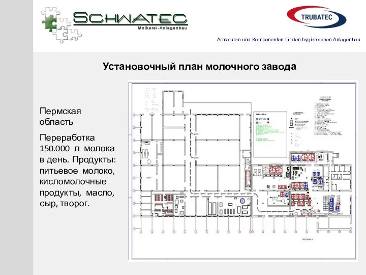 Установочный план молочного завода Пермская область Переработка 150.000 л молока в