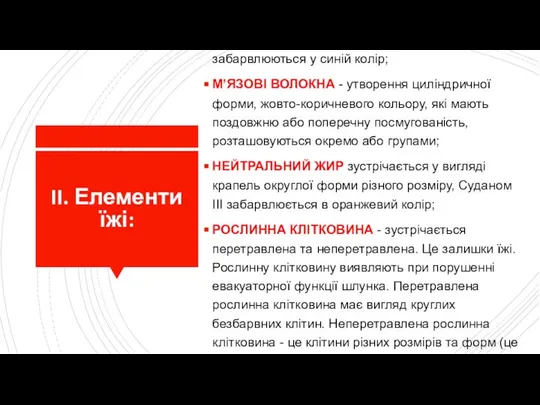 II. Елементи їжі: КРОХМАЛЬНІ ЗЕРНА - це утворення круглої або овальної